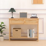 Console table Alenda pine wood-rattan in natural color 100x30x76cm - Image 4