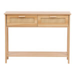 Console table Alenda pine wood-rattan in natural color 100x30x76cm - Image 5