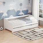 Sofa-Bed Benato with sliding bed pine wood white 90x190cm