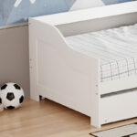 Sofa-Bed Benato with sliding bed pine wood white 90x190cm - Слика 5
