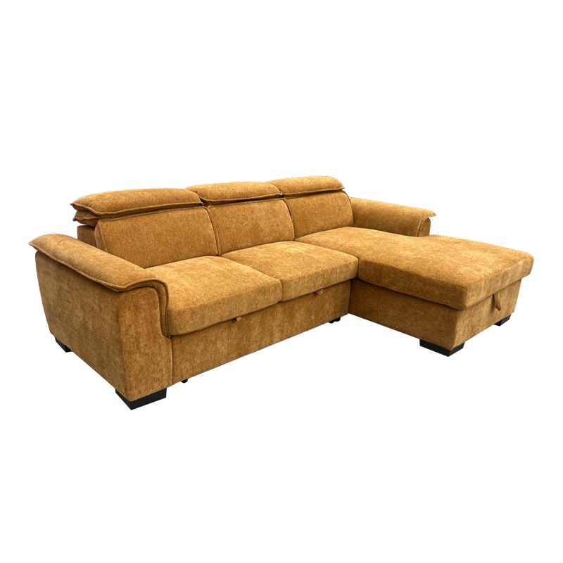 371-000019 Left corner sofa-bed Lemance camel fabric 251x168x82cm - Image 1