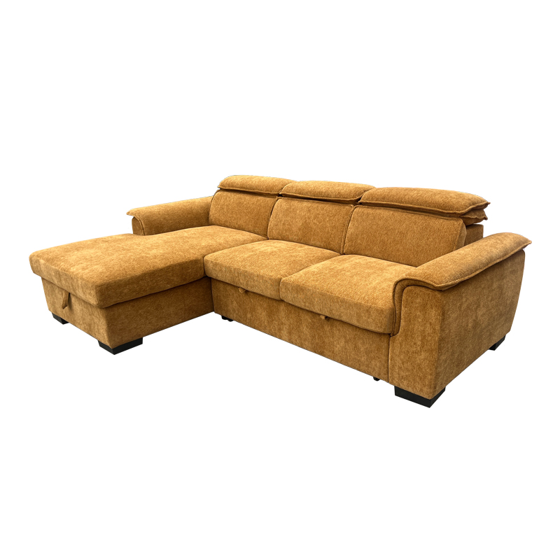 371-000020 Right corner sofa-bed Lemance camel fabric 251x168x82cm - Слика 1