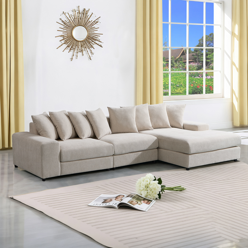 371-000027 Left corner sofa Gerando beige fabric 336x179x83cm - Слика 1