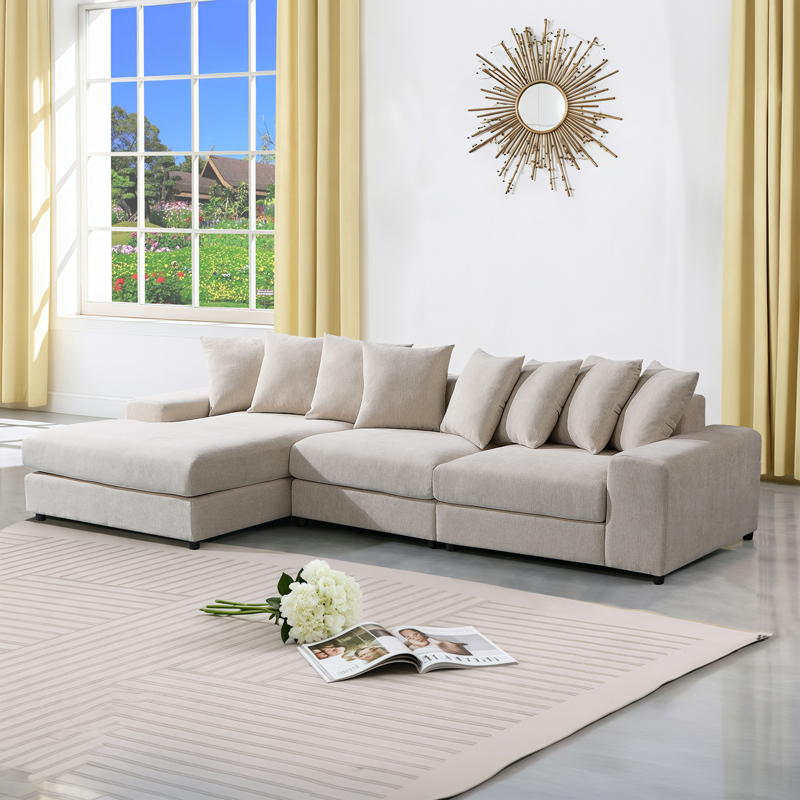 371-000028 Right corner sofa Gerando beige fabric 336x179x83cm - Image 1