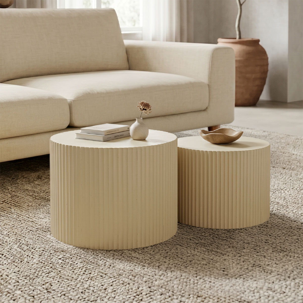 372-000052 Set of 2 pieces coffee tables Ponty cream mango wood - Слика 1