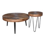 Set of 2 pieces coffee tables Lemia mango wood in natural color and black metal leg - Image 2