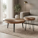 Set of 2 pieces coffee tables Lemia mango wood in natural color and black metal leg