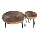 Set of 2 pieces coffee tables Lemia mango wood in natural color and black metal leg - Image 3