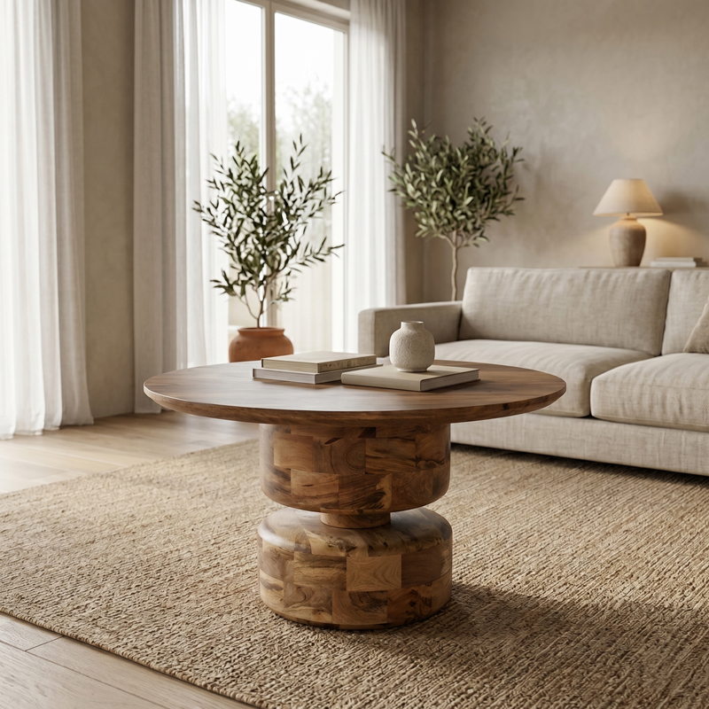 372-000054 Coffee table Perlon walnut mango wood D80x45cm - Слика 1
