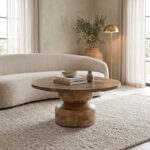 Table Zoulen natural color walnut mango wood Φ80x40cm