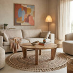Coffee table Japandi natural color mango wood Φ90x35cm