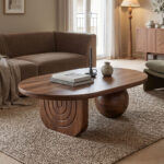Coffee table Kane solid acacia wood in walnut color 110x72x38cm