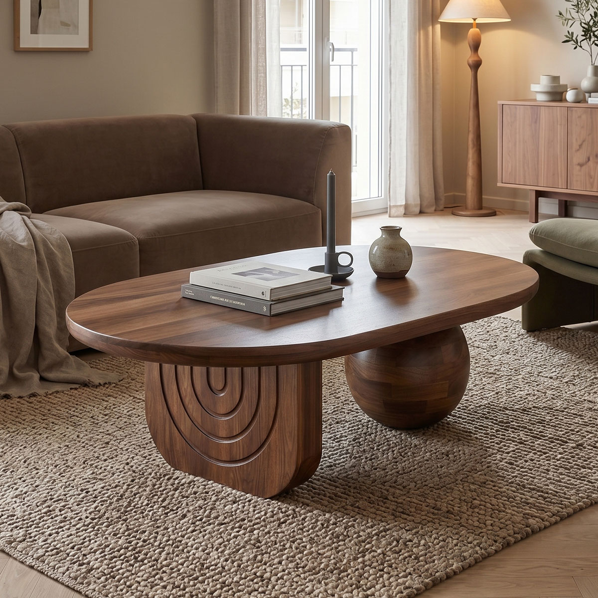 379-000046 Coffee table Kane solid acacia wood in walnut color 110x72x38cm - Image 1