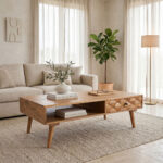Coffee table Kaldio solid acacia wood in natural color 120x60x40cm