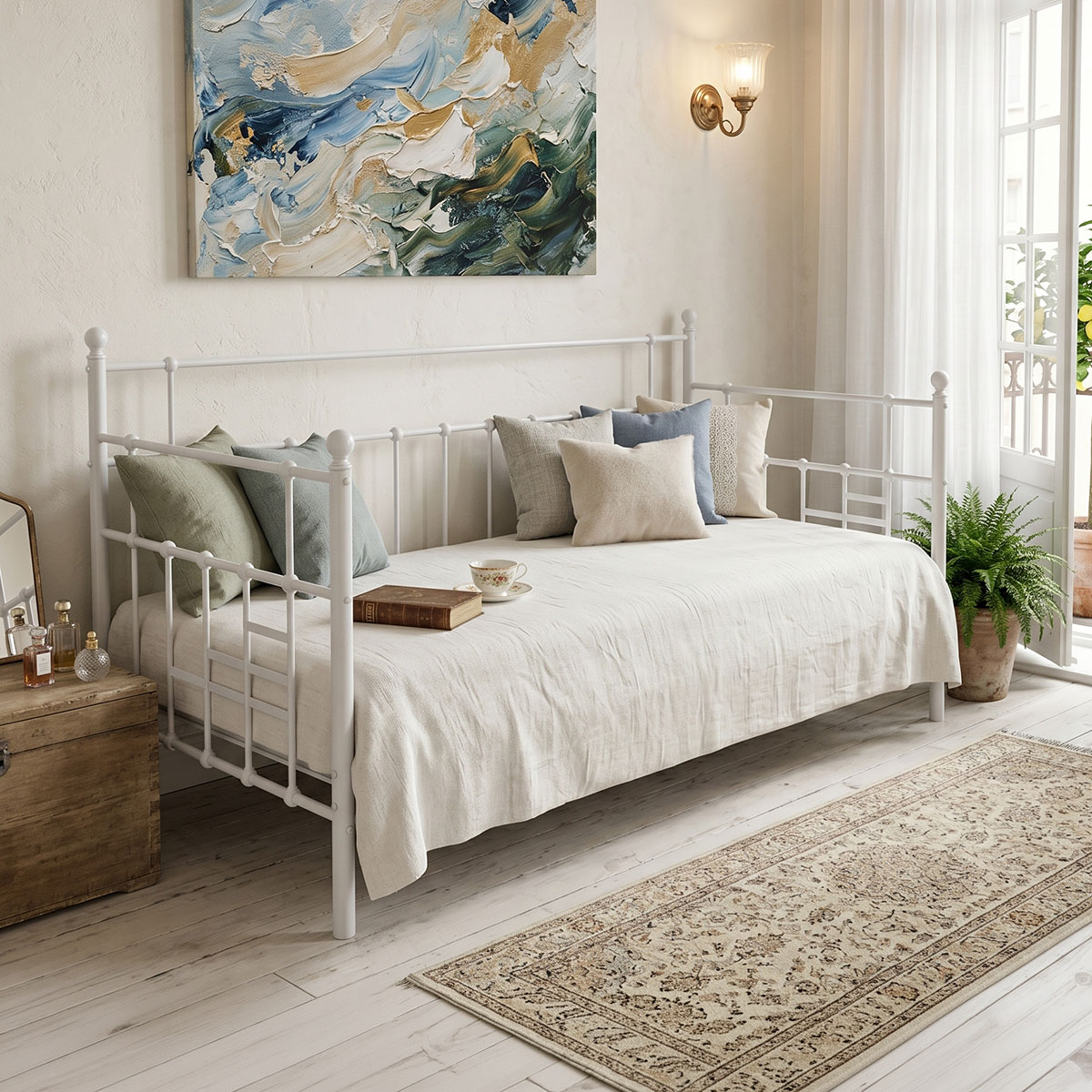 386-000015 Routha sofa bed, white metal, 90x190cm - Image 1