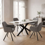 Table Bethan sintered stone-metal white marble look-black 160x80x75cm