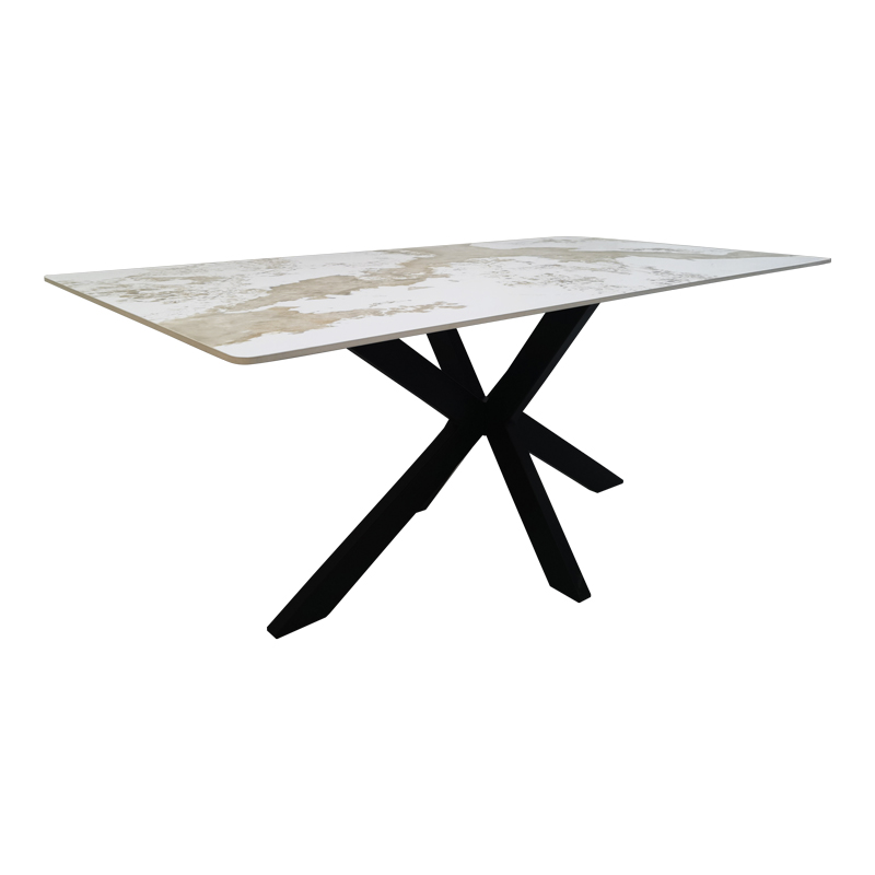 390-000030-1 Table Bethan sintered stone-metal white marble look-black 180x90x75cm - Слика 1