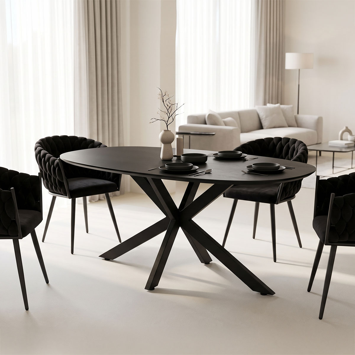 392-000019 Makrey table black mdf- metal legs 160x90x75cm - Image 1
