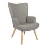 Armchair Gerlina light grey fabric and legs in natural color 71x64x94cm