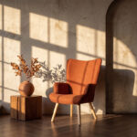 Armchair Gerlina terracotta fabric and legs in natural color 71x64x94cm - Image 2