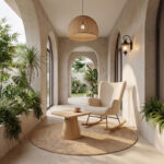 Rotating armchair Jianna cream fabric and legs in natural color 79x64x89cm - Image 2