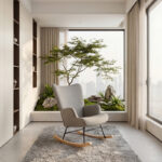 Rotating armchair Jianna light grey fabric and legs in natural color 79x64x89cm - Image 2