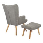 Armchair with footstool Gerlina light grey fabric and legs in natural color 71x64x94cm - Image 3