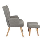 Armchair with footstool Gerlina light grey fabric and legs in natural color 71x64x94cm - Image 4