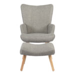 Armchair with footstool Gerlina light grey fabric and legs in natural color 71x64x94cm - Image 5