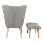 Armchair with footstool Gerlina light grey fabric and legs in natural color 71x64x94cm - Image 6