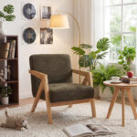 Armchair Garifa green fabric and legs in walnut color 79x75x75cm - Image 2