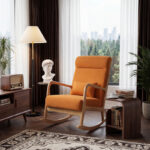 Rotating armchair Edeldy orange fabric and legs in natural color 102x66x99cm - Image 2