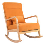 Rotating armchair Edeldy orange fabric and legs in natural color 102x66x99cm