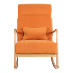 Rotating armchair Edeldy orange fabric and legs in natural color 102x66x99cm - Image 5