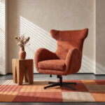 Swivel armchair Zefrina terracotta  fabric and base in black color 77x82x100-107cm - Image 2