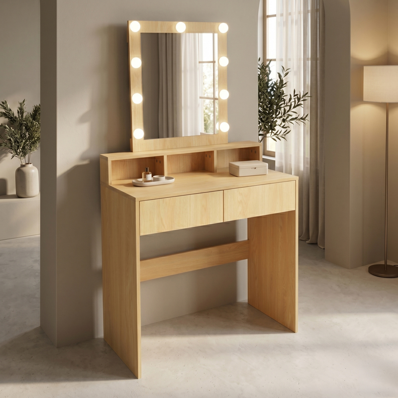 412-000004 Dressing table Virna with led in natural color 80x40x145cm - Image 1