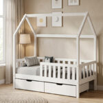Children's bed Bendina Montessori type with 2 drawers pine wood in white 90x190cm - Image 2