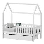 Children's bed Bendina Montessori type with 2 drawers pine wood in white 90x190cm