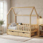 Children's bed Bendina Montessori type with 2 drawers pine wood in natural 90x190cm - Image 2