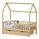 Children's bed Bendina Montessori type with 2 drawers pine wood in natural 90x190cm