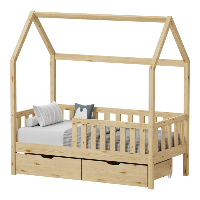 412-000006 Children's bed Bendina Montessori type with 2 drawers pine wood in natural 90x190cm - Image 1