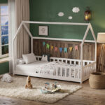 Children's bed Bambie with railing Montessori pine wood white 70x140cm - Слика 2
