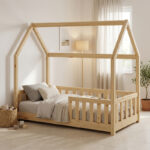 Children's bed Bambie with railing Montessori pine wood in natural shade 70x140cm - Слика 2