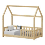 Children's bed Bambie with railing Montessori pine wood in natural shade 70x140cm