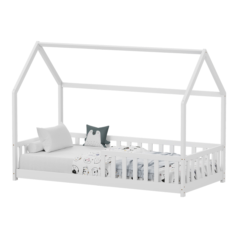 412-000009 Children's bed Bambie with railing Montessori pine wood white 90x190cm - Слика 1