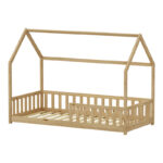 Children's bed Bambie with railing Montessori pine wood in natural color 90x190cm - Image 3