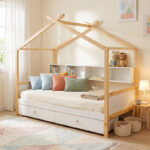 Children's bed Discovery Montessori pine wood white-natural 90x190cm
