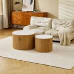 Coffee table Nelba set of 2pcs oak MDF with ceramic surface in marble look