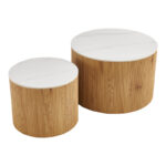 Coffee table Nelba set of 2pcs oak MDF with ceramic surface in marble look - Слика 4