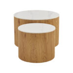 Coffee table Nelba set of 2pcs oak MDF with ceramic surface in marble look - Слика 5